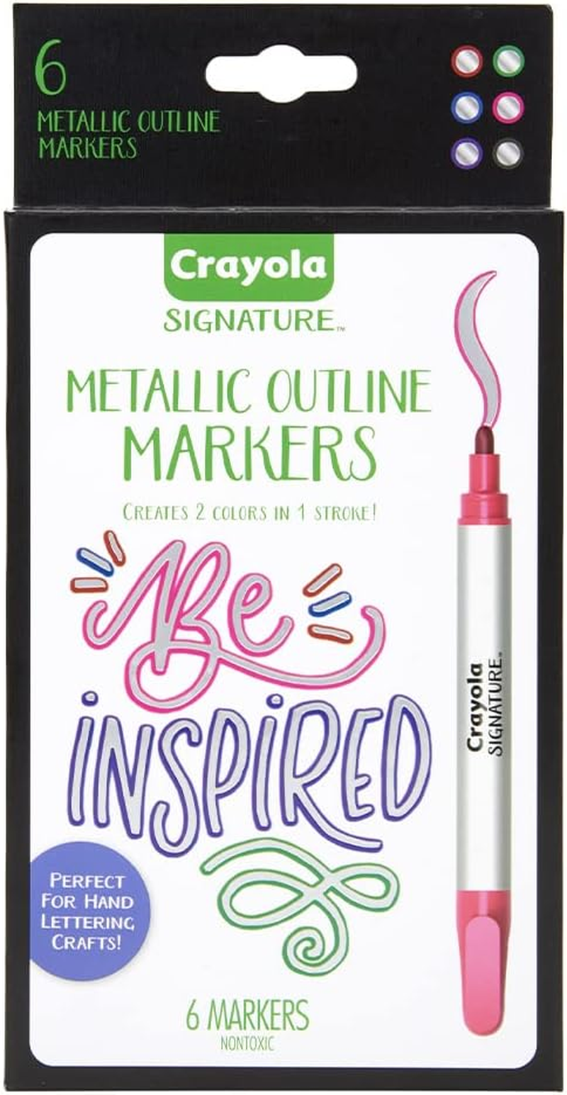 6Pc Crayola Signature Metallic Outline Markers Paint Crafts Kids/Children 8Y+