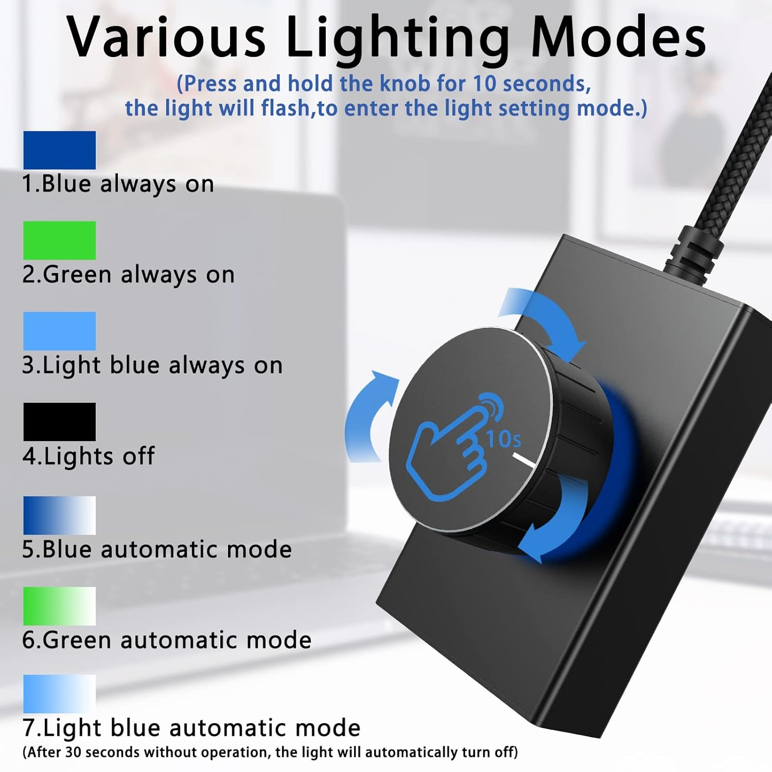 Geekria Volume Control Knob with Rotate Volume Adjustment & One Key Mute Function, Pc/Phone Remote Audio Control Adapter, Support Win 7, 8, 10, MAC, Android, USB or USB-C (Black) image number 2