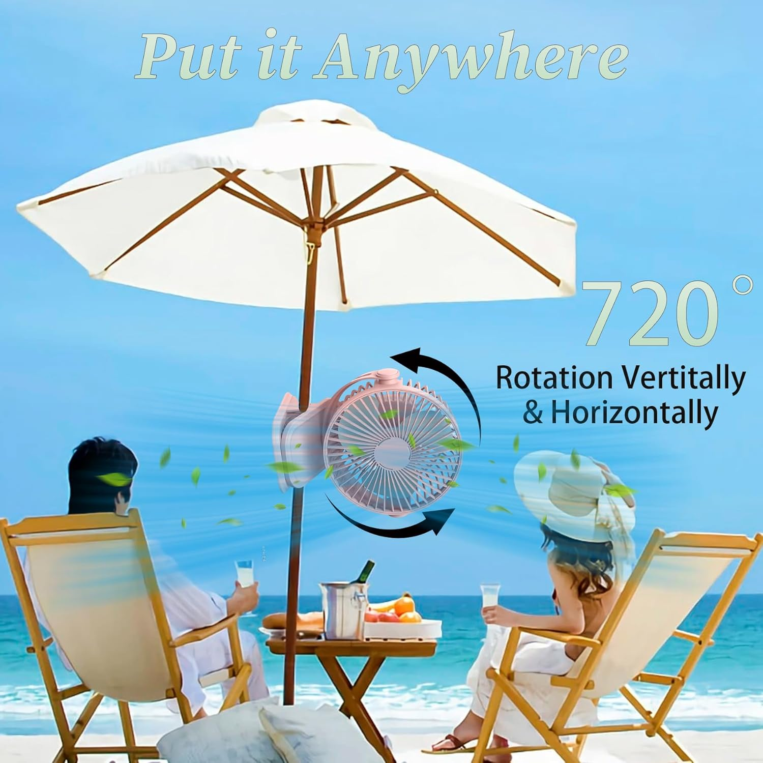 Wakouter Portable Clip on Fan, USB Rechargeable Mini Personal Cooling Fan, with LED Lights, 5 Speed 360&deg; Rotate Stroller Fan, for Office, Stroller, Bedroom and Camping (Pink) - Pink image number 3