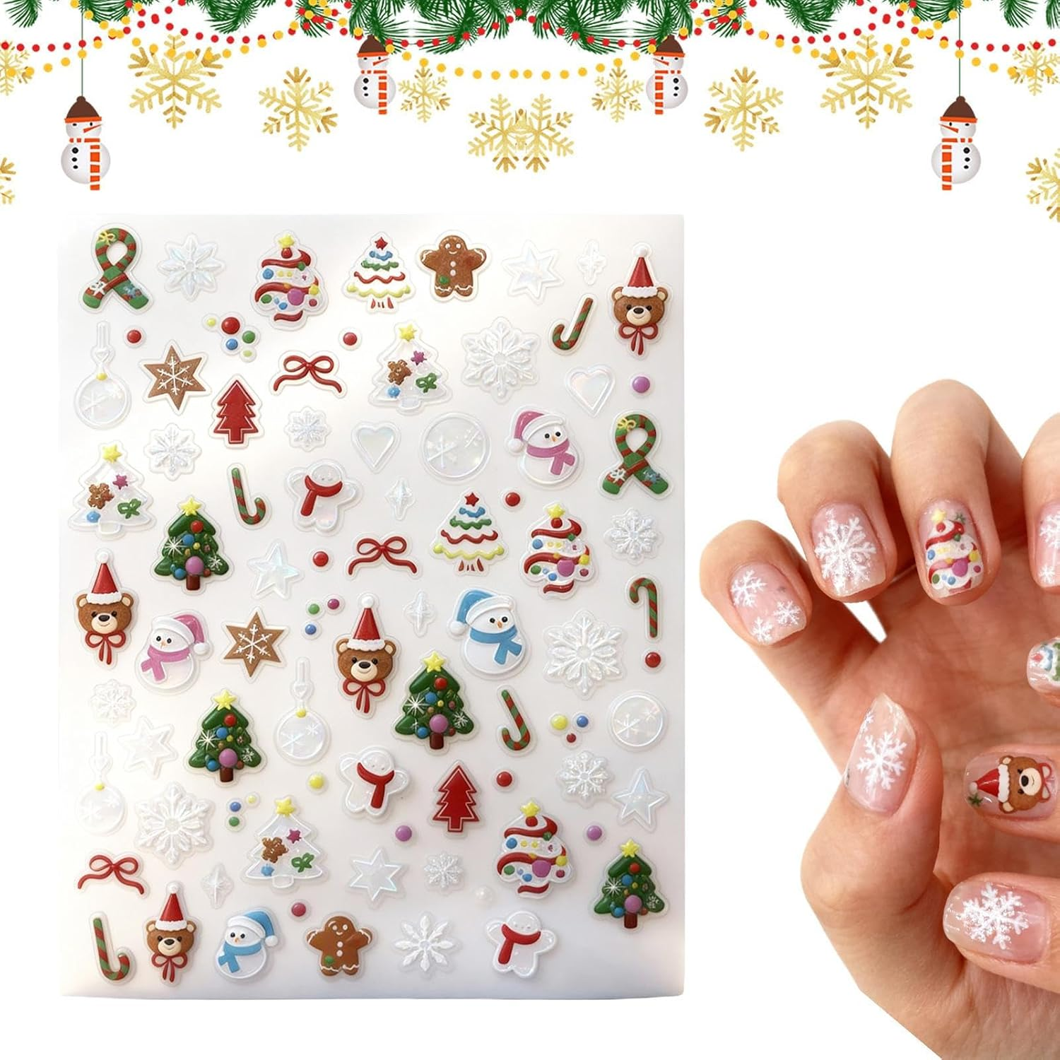 Jvjggag Holiday Nail Stickers - 3D Christmas Cartoon Decorations | Holiday Nail Decals - for Personal Care Women Kids Beginners Home Salon Studio image number 1