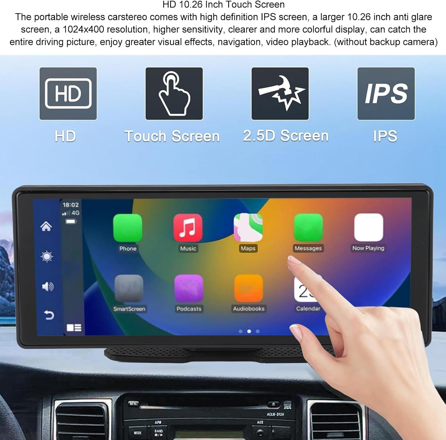 Portable Car Stereo for Carplay for Android Auto, 10.26 Inch IPS Touchscreen, Bluetooth 5.0 Wireless Car Touch Screen Radio Support Mirror Link