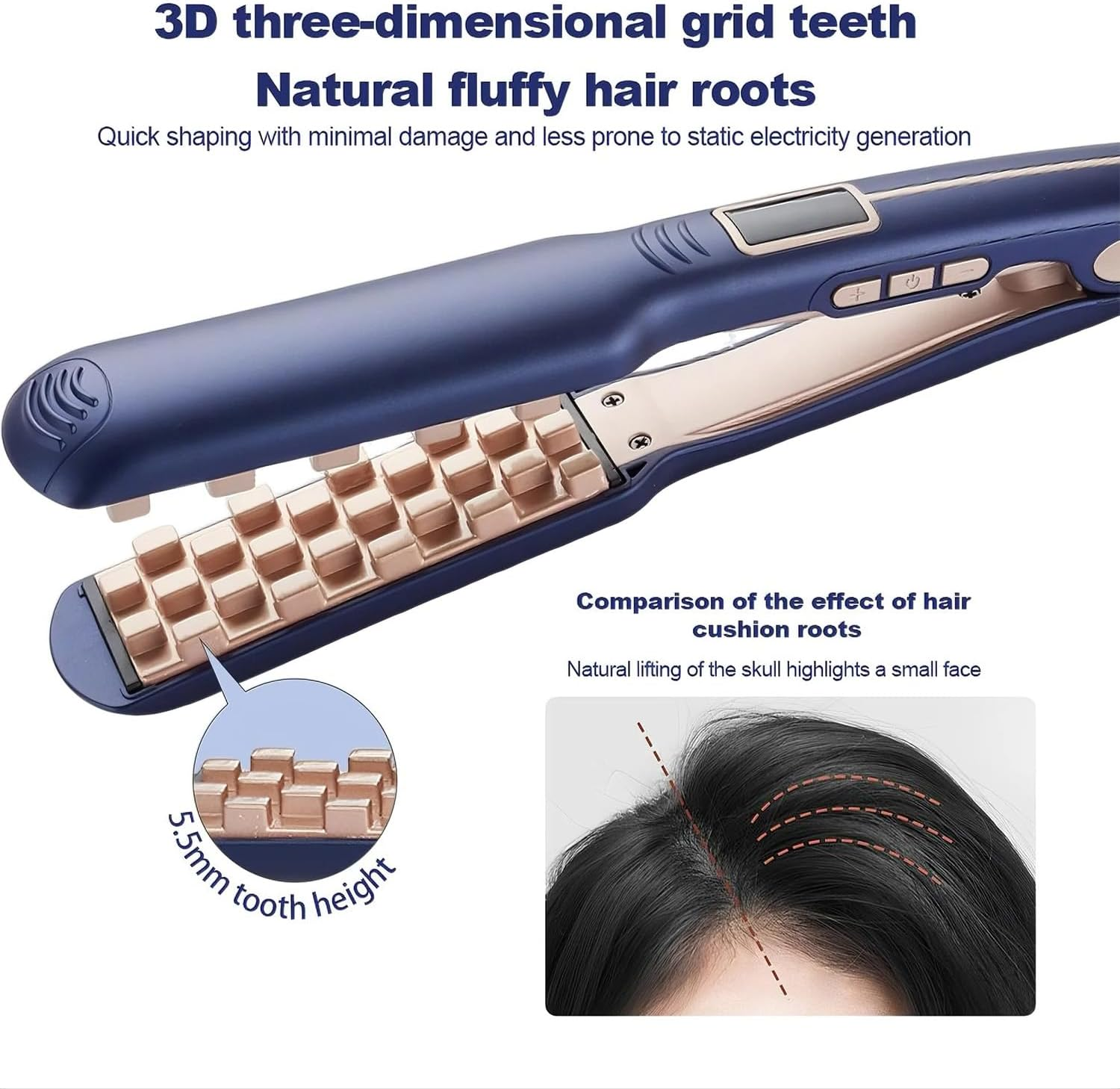 3D Grid Fluffy Hair Crimper Volumizing Ceramic Hair Volumizer Styling Tool with Adjustable Temp for Lasting Volume for Medium image number 2