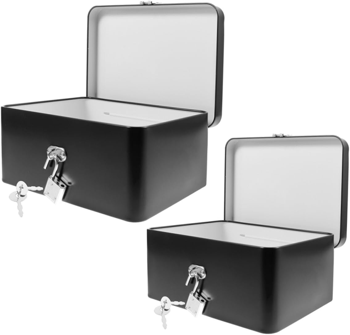 2Pcs Retro Storage Box Vintage Tinplate Box Lock Desk Organizer for Items Multipurpose Storage Case for Toy as Treasure Lock image number 5