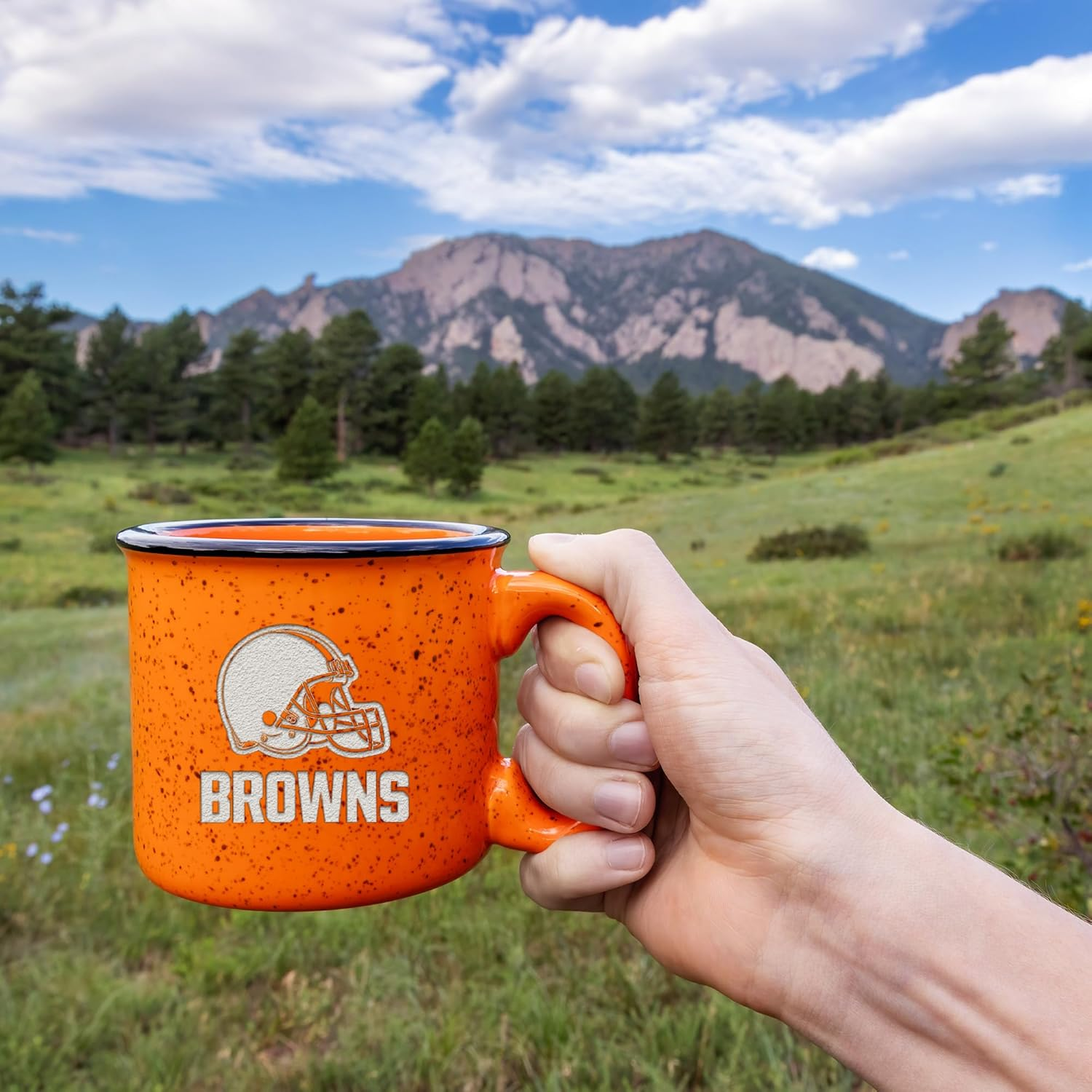 Rico Industries NFL Football Cleveland Browns Speckle 12Oz Laser Engraved Campfire Mug image number 1