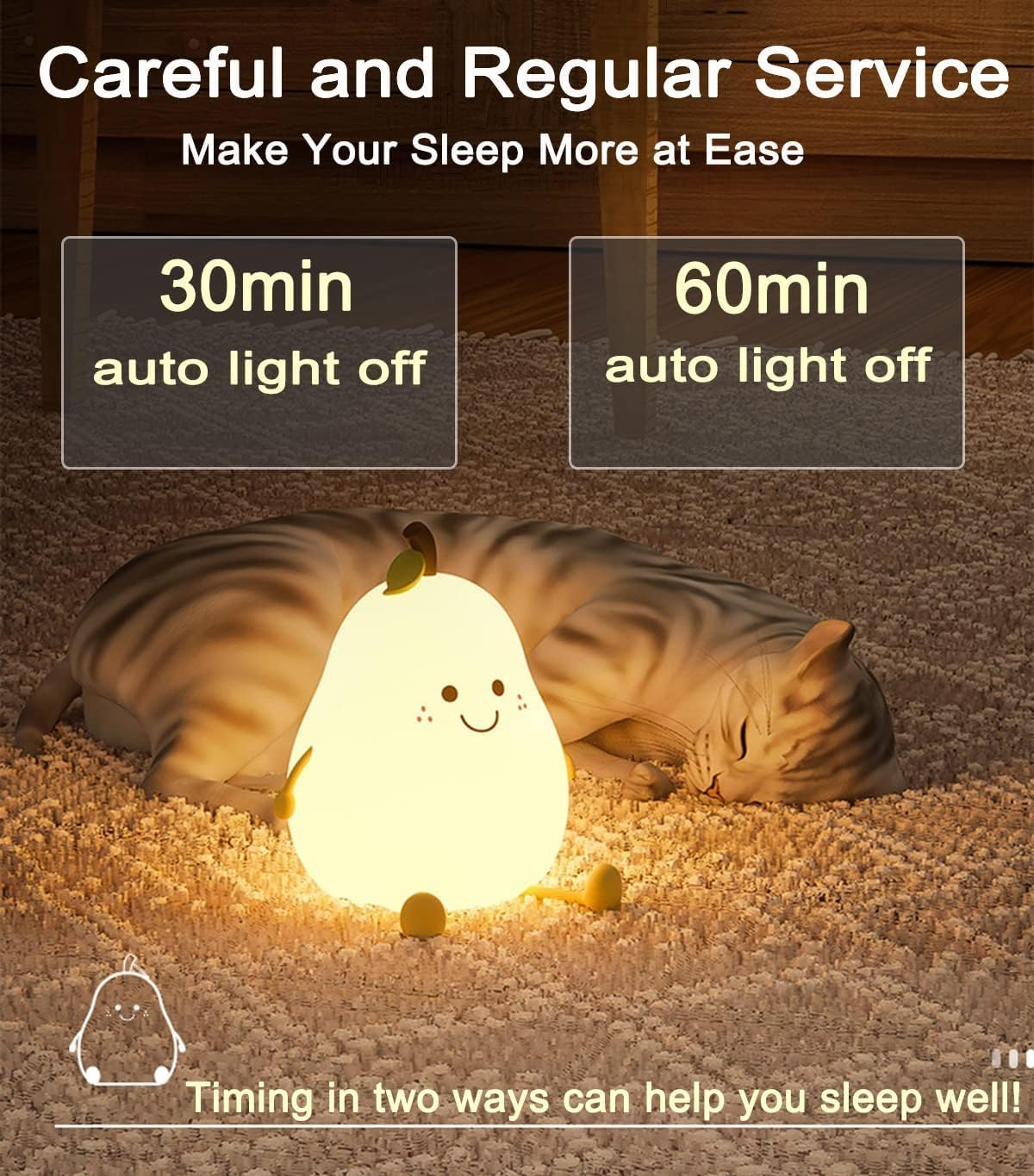 Night Light for Kids, Cute Silicone Pear Lamp,Super Squishy Silicone USB Rechargeable Touch Control 7 Colors Night Lamp, Kids Room Decor,Yellow (Pear) image number 5
