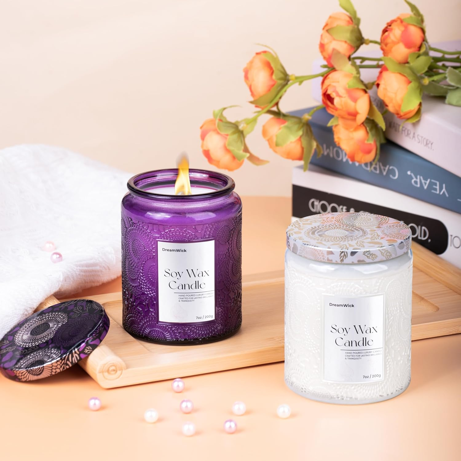 Dreamwick Highly Scented Candle &ndash; Natural Soy Wax Candle in Stylish Jar (200 G / 7 Oz) &ndash; Aromatherapy Candles for Relaxation and Home D&eacute;cor &ndash; Perfect for Living Room or Bedroom (Sea Salt & Sage) image number 4