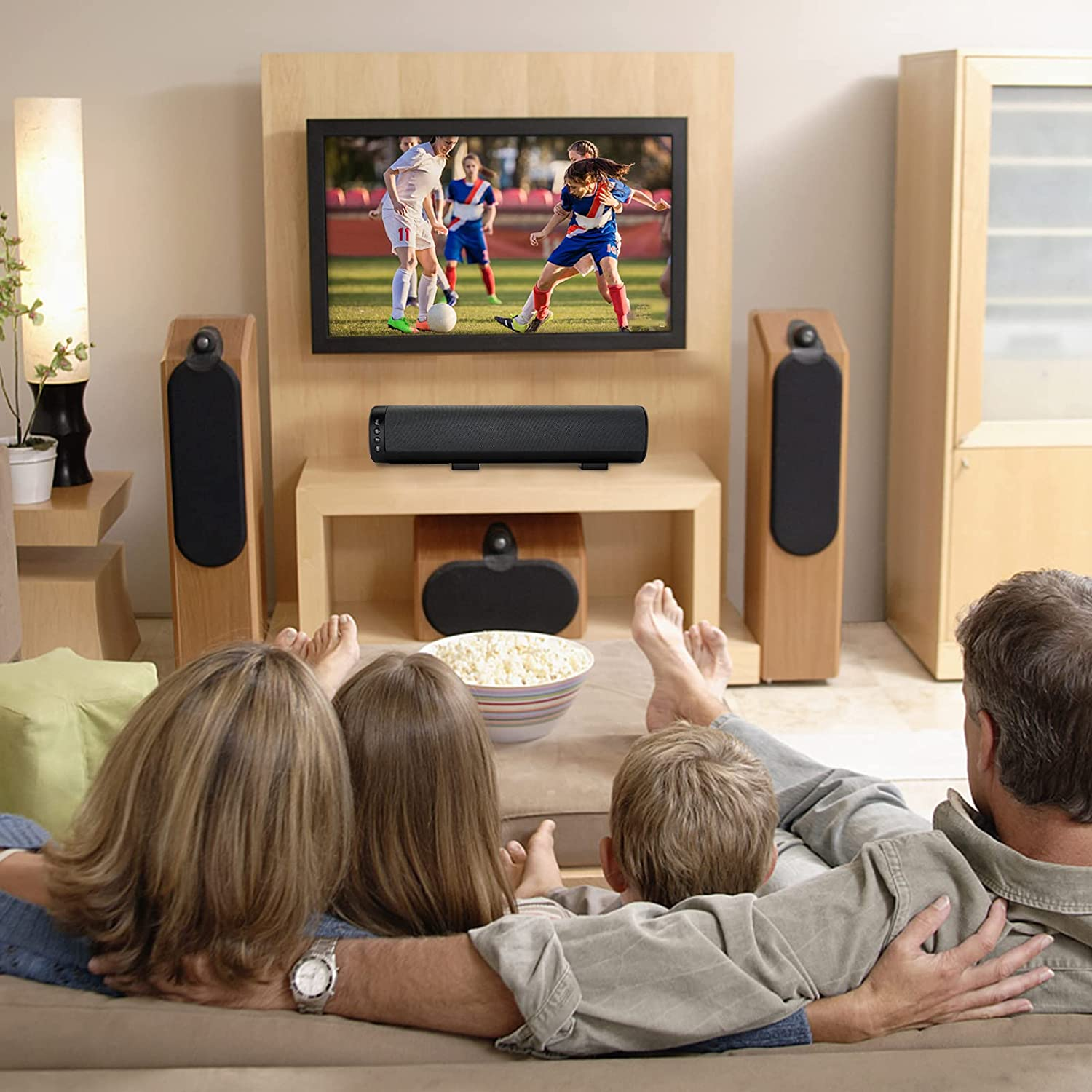 Mini Sound Bar for TV, 16 Inch Bluetooth Speakers, 50W Home Audio Speaker with Bass & Surround Sound with Subwoofer PC Desktop Soundbar and Speaker Bar with Aux/Hdmi/Optical/Usb-Wall Mountable-3Eqs image number 5