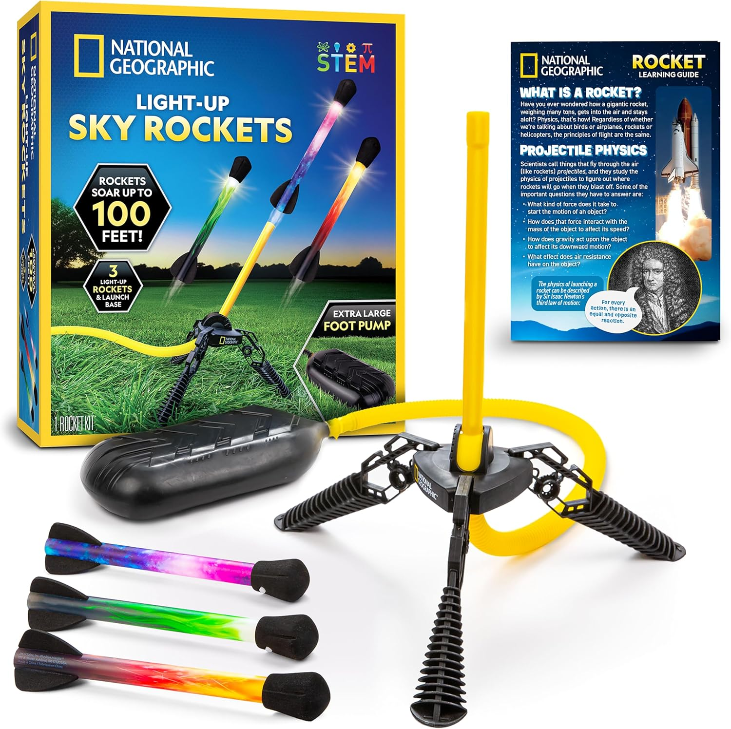 National Geographic Air Rocket Toy &ndash; LED Rocket Launcher for Kids, Jump & Launch Air Powered Foam Rockets up to 30.5 Meters, Kids Outdoor Activities image number 6