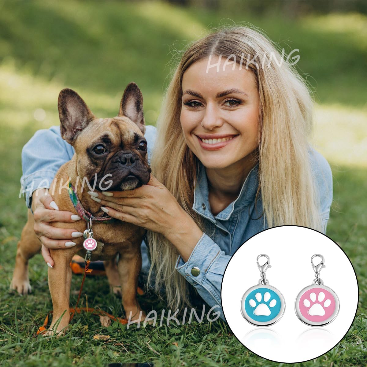 HAIKING Pet Tags, 2 Pcs Dog Personalized Name Tags for Dogs, Cats, Pets (Pink, Blue.Personalized Customization Is Not Provided and Needs to Be Customized by Oneself.) image number 3
