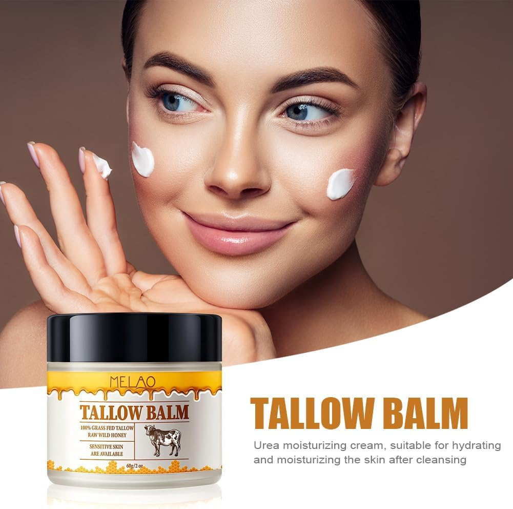 Grass Fed Beef Tallow & Honey Balm - Ultra Hydrating Face Moisturizer for Dry | Natural Tallow Cream for Soft, Glowing Skin | Men & Women | Vegan Skincare image number 3