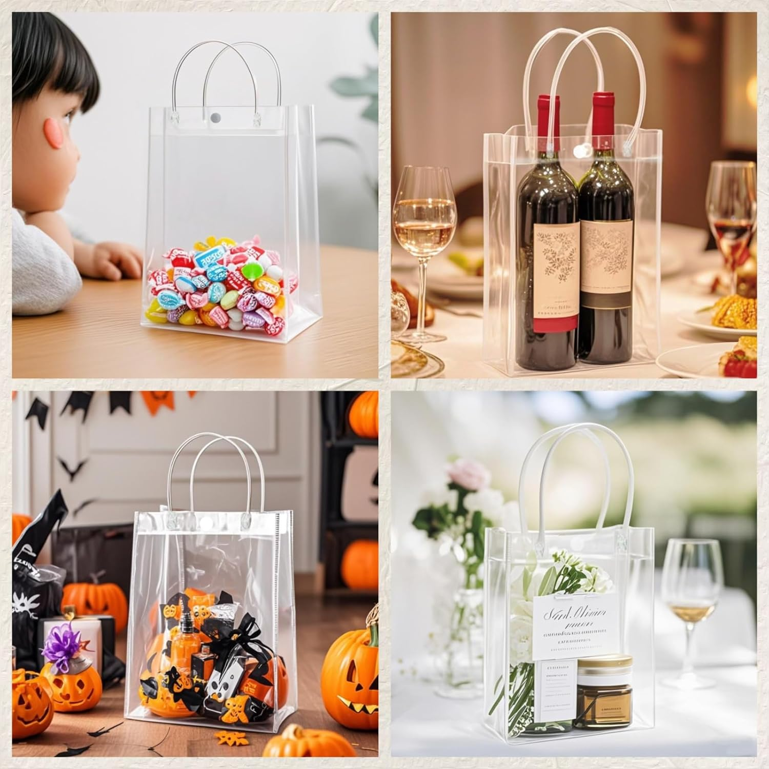 30 Pack Clear Plastic Gift Bags with Handles, 23X17X7Cm Reusable PVC Multipurpose Tote Bags for Party Favors, Goodie Storage, Snacks, Stationery & Cosmetics image number 1