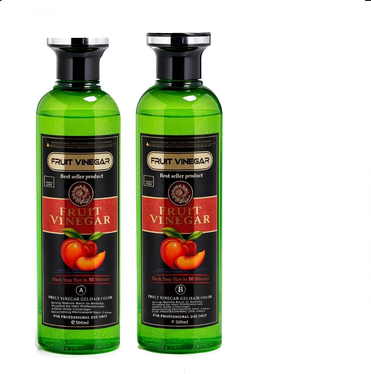 FRUIT VINEGAR Ammonia Free 10 Minutes Hair Color Colour Gel a + B 500 ML Each Black/Natural Black (H) image number 4