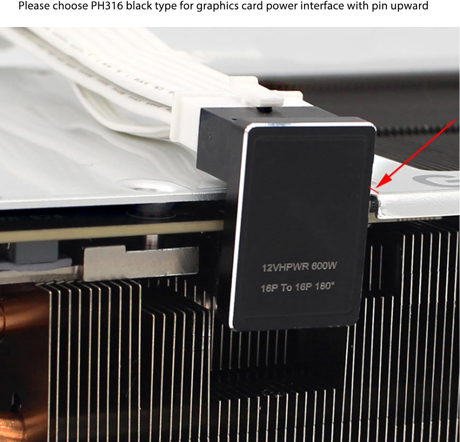 GPU PCIE Connector, PCIE 5.0 Graphics Cards ATX3.0 Power Supplies, 12V HPWR 12+4 16P Male to Female, 180 Degree Turn Connector 600W for Desktop Computer. (PH316 Black) image number 5