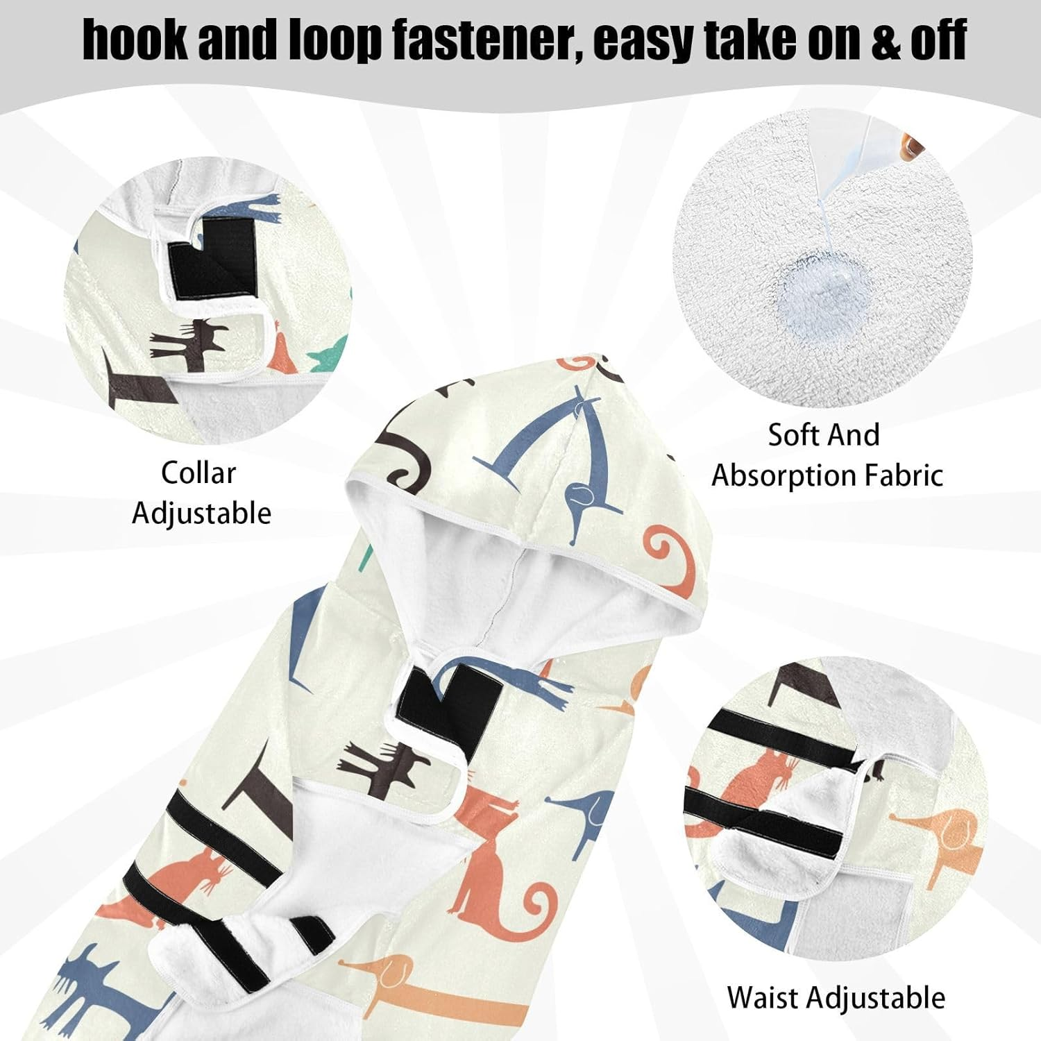 AIXIWAWA Cat Dachshund Pet Bathrobe Towels with Adjustable Collar & Waist, Quick Absorbent Drying Coat for Cats and Dogs image number 1