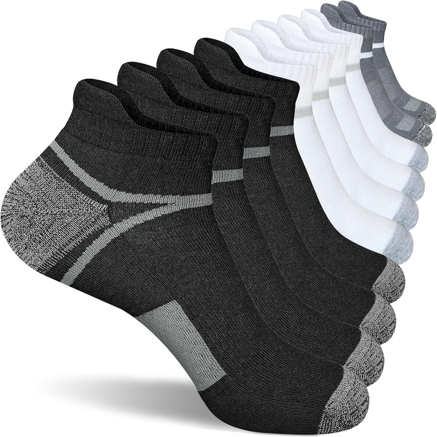 Mens Ankle Socks Anti-Blister Cushioned Athletic Running Socks with Arch Support 5 Pairs