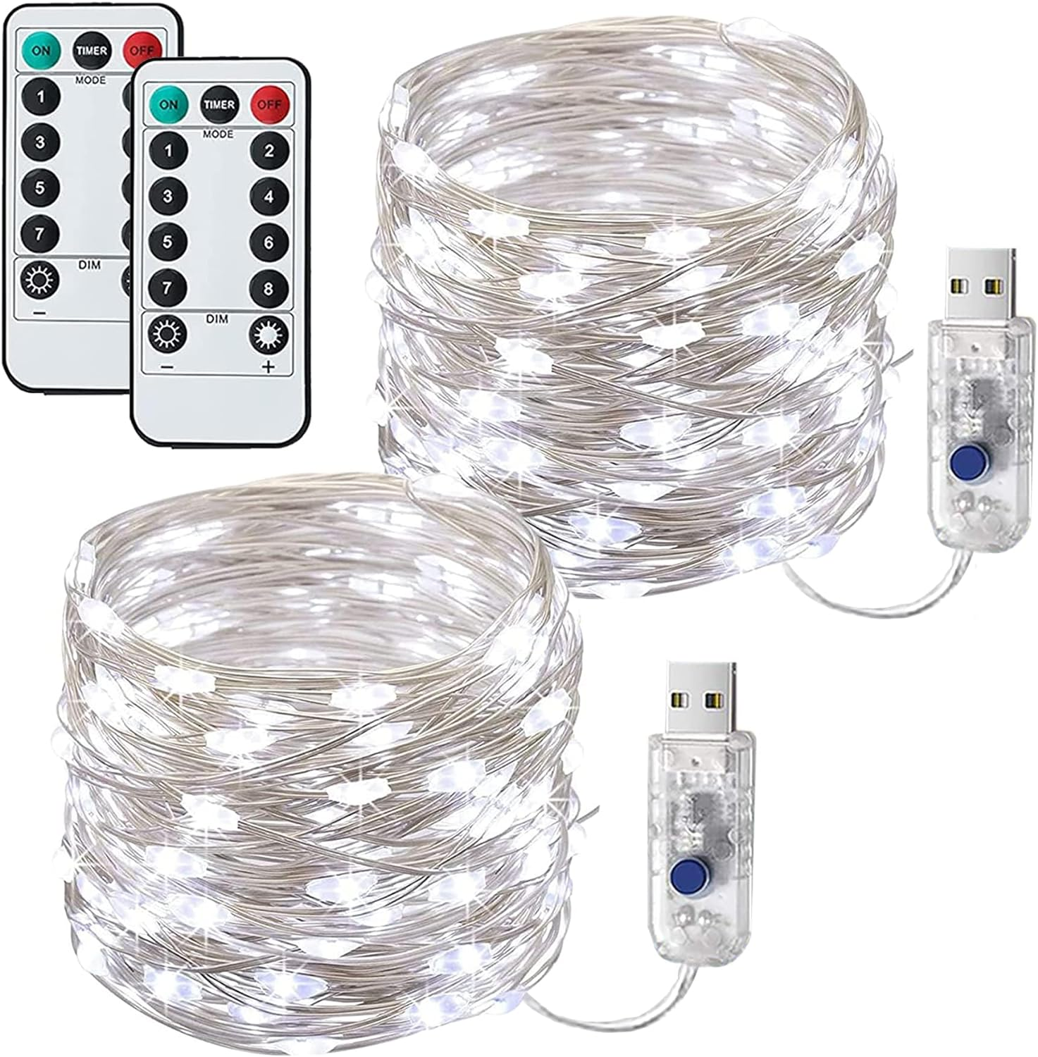 Fairy Lights for Bedroom, [2 Pack] 100 LED Lights W/ 8 Mode USB Powered, Twinkle Icicle Festoon String Lights W/Remote & Timer for Indoor Xmas Party Wall Wedding Home D&eacute;cor Products(Warm White)