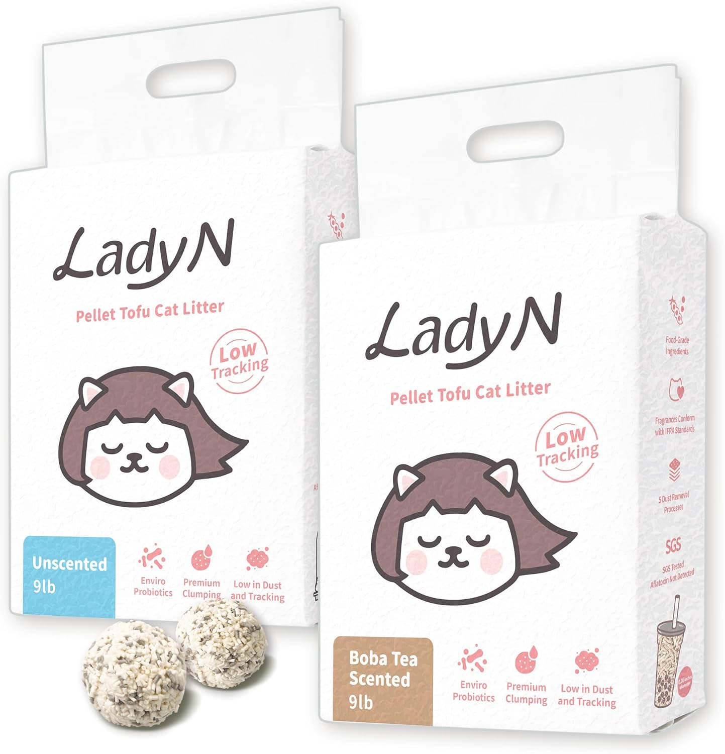 Lady N Tofu Cat Litter, Strong Clumping Ultra Absorbent Natural Litter, Dust-Free Low Tracking Cat Litter Pellets, Enviro-Probiotic and Activated Carbon for Odor Control 18Lb (Boba Tea+ Unscent) image number 3