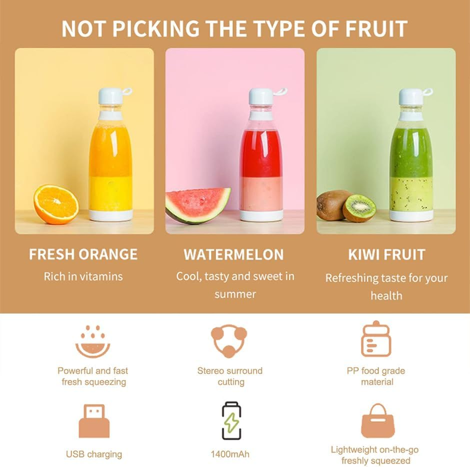 Portable Juice Blenders for Smoothie USB Rechargeable Mini Juicer Machines Extractor Household Fruit Mixer Small Cup 300Ml Personal Travel Outdoors image number 3