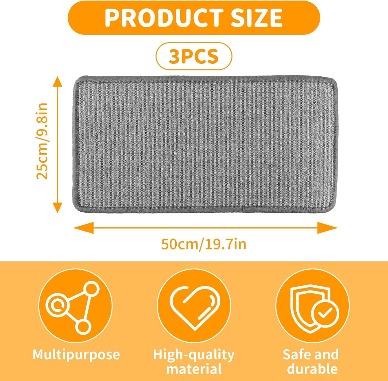 DAJAVE Pack of 3 Cat Scratching Mat, Siasl Scratching Mat, Cat Scratching Mat, 50 &times; 25 Cm, Sisal Carpet, Cats Grey Cat Scratching Mat for Cats, Protects Carpets and Sofas image number 1