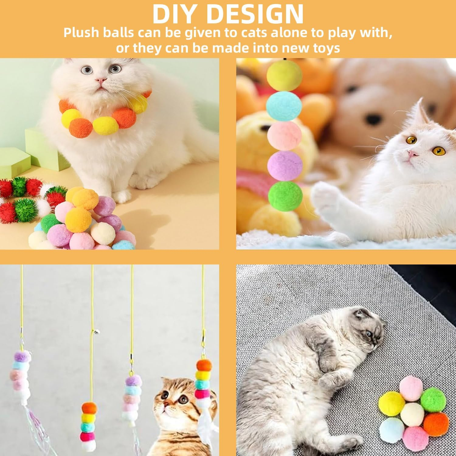 ENUTROF Cat Toy Balls Felt Balls Cat Toy 3 Cm Soft Felt Cat Balls Kitten Pom Silent Pompom Ball 103 Balls