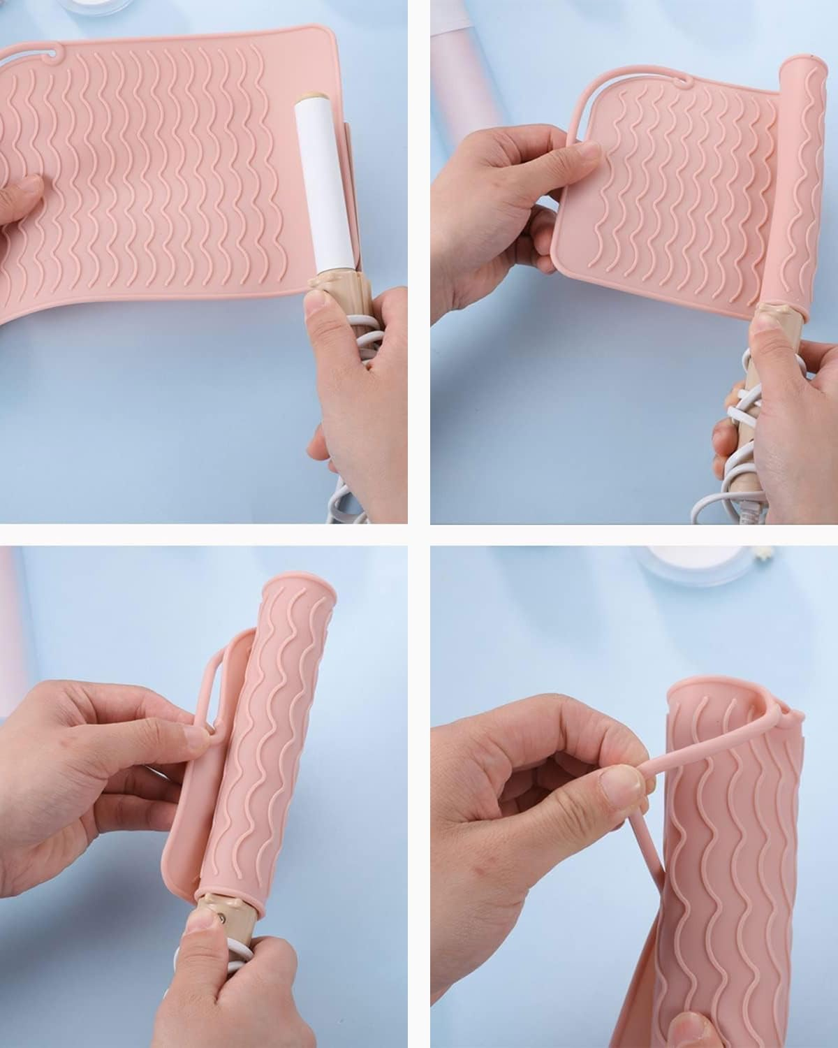 MYGLOAR 2 Pack Heat Resistant Silicone Pad Bag, Heat Resistant Silicone Pad for Hair Straightener, Suitable for Curling Iron, Hair Straightener, Straightener and Other Hot Hair Tools (Pink, Red) image number 1