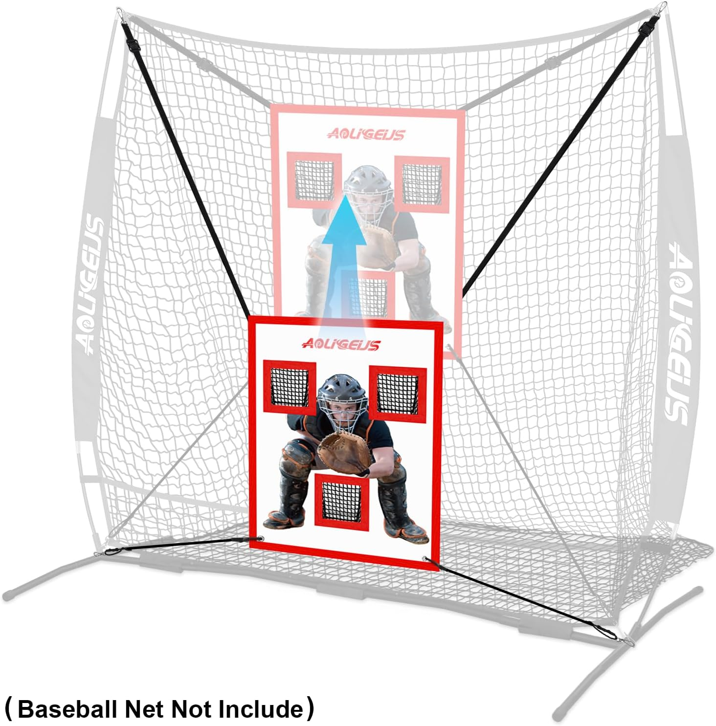 AOLIGEIJS Adjustable Pitching Pad, 3 Pocket Strike Zone Target for Baseball & Softball Net, with Realistic Catcher for Accuracy Training image number 5