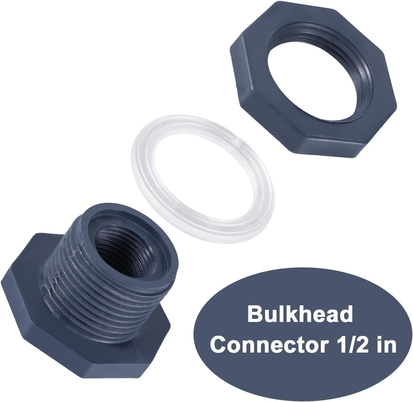 PVC Bulkhead Water Tank Connector Adapter, 4Pcs Bulkhead Fitting Water Tank Connector PVC Threaded Fitting Adapter,Plastic Bulkheads Fittings for Rain Barrels image number 1