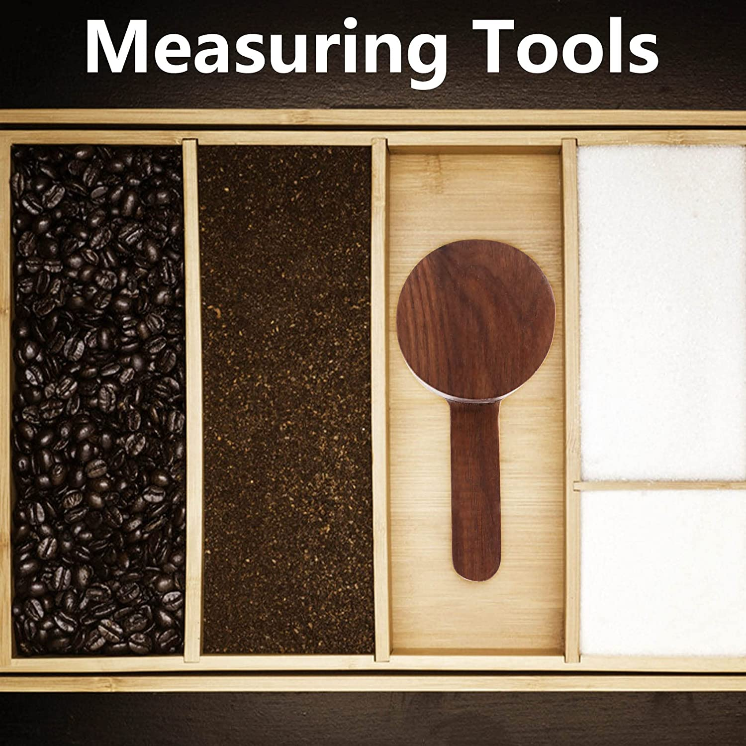 2 Pcs Wooden Measuring Spoon Set, Brown, 8G, Tea Coffee Sugar Spice Measure Spoons image number 3