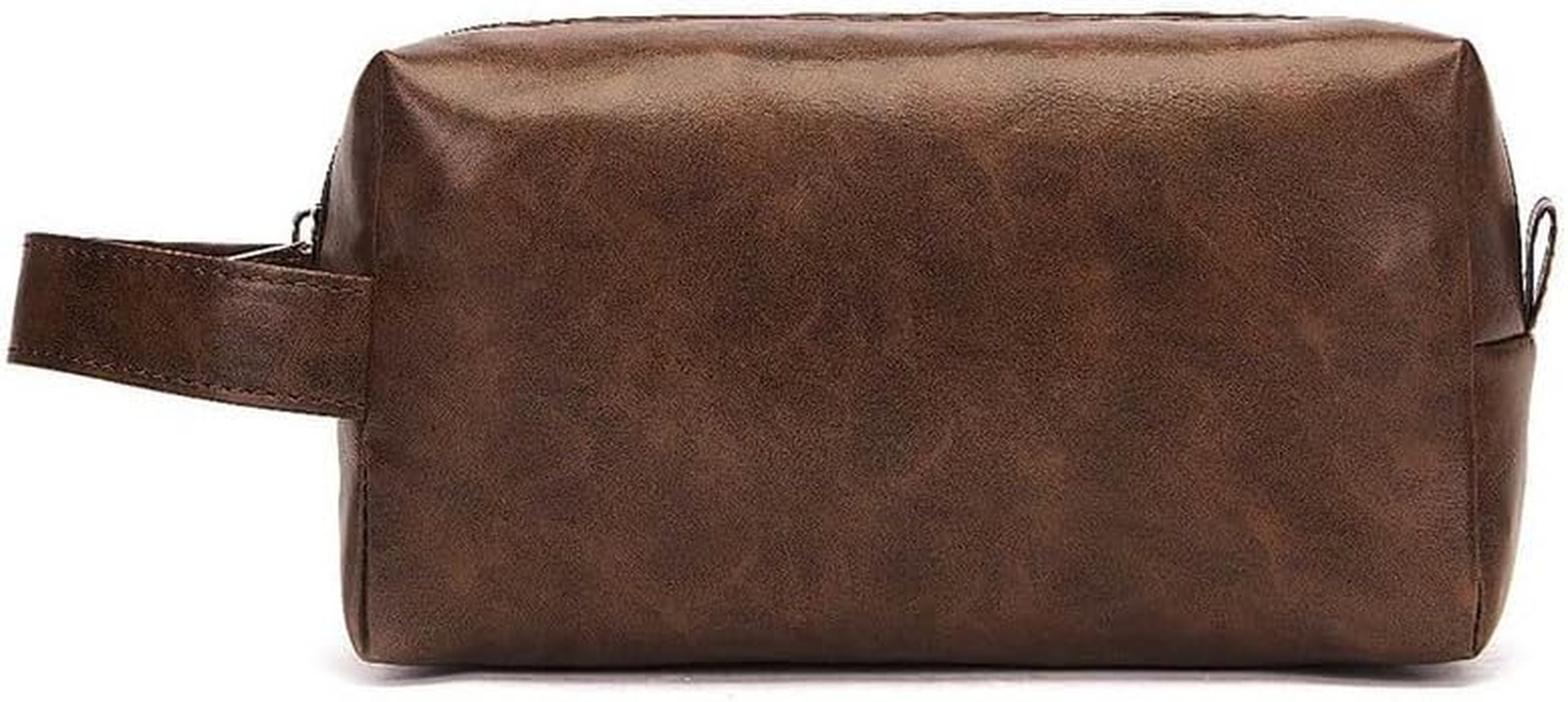 ZAUIBDUU Small Waterproof Leather Hand Carry Mens Travel Toiletry Bag (Dark Brown)