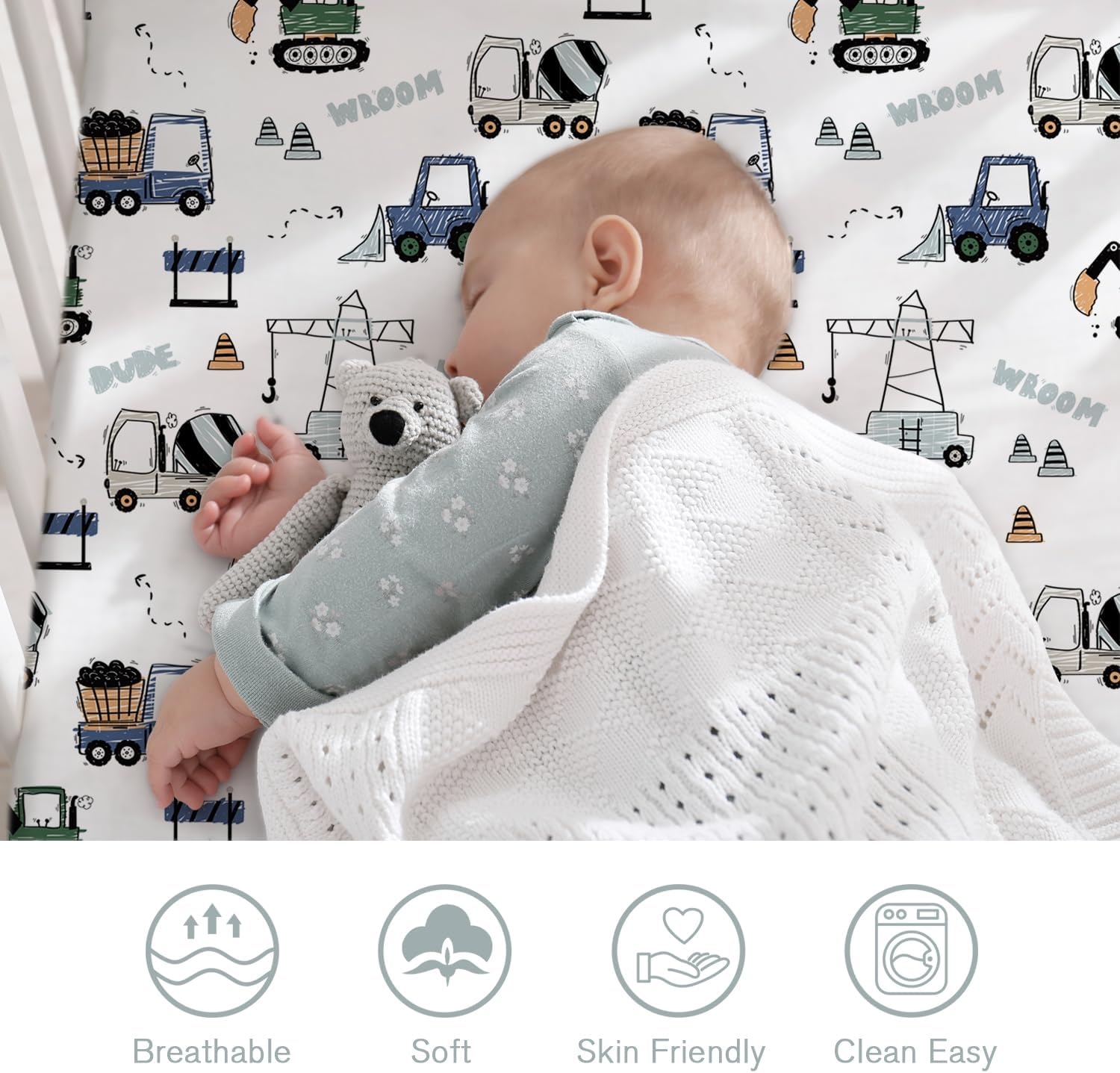 Little Grape Land Cot Sheets for Boys Girls, Baby Cot Sheets Fitted 2 Pack for Standard Cot and Toddler Bed Mattress,132X71 Cm Soft Microfiber Cot Mattress Cover with Cute Patterns(Navy Truck) - 2Pink Floral image number 3