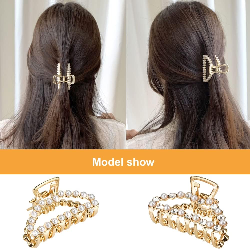 Rairsky Pack of 2 Pearl Hair Clips, Small Hair Clips, Women'S Hair Clip, Metal Hair Clips, for Thick Hair and Thin Hair, Pearl Hair Accessories for Women and Girls, Non-Slip Hair Clips image number 3