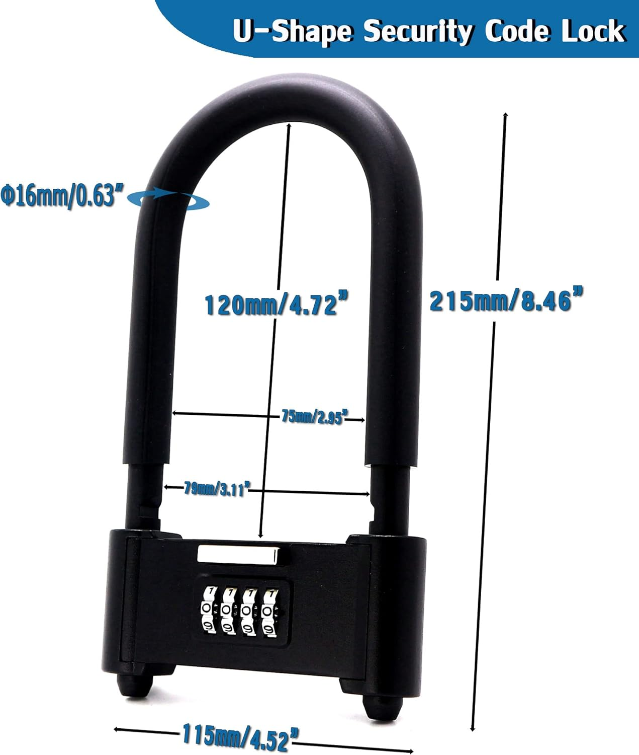 4 Digit Combination Padlock, Heavy Duty anti Theft U-Shape Security Code Lock with Adjustable Shackle,For Bicycles,E-Bike,Mountain Bike,Gates,Shed,Fence [Adjustable Range 120-140Mm] - X-Large(12.0*4.52") image number 2