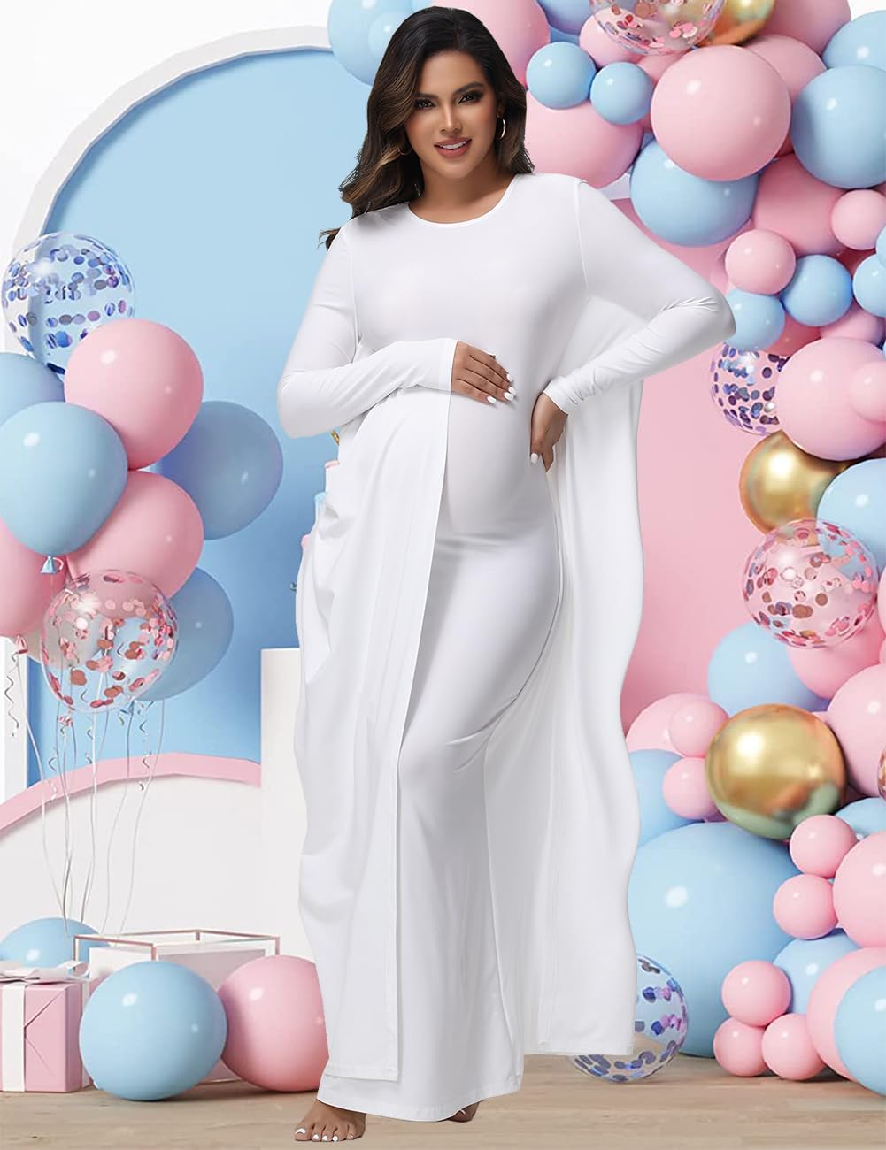 Justvh Women'S Maternity Batwing Sleeves Pregnancy Baby Shower Maxi Photography Dress for Photoshoot image number 3