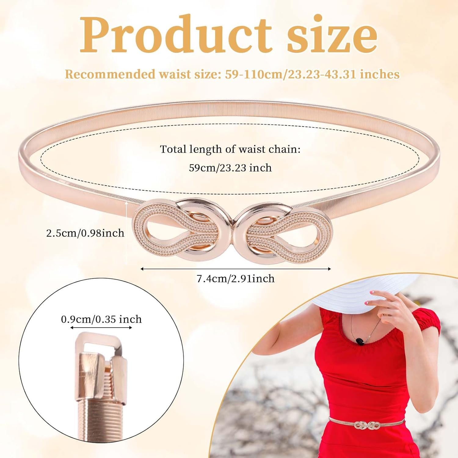 Mikovivi Gold Belt for Women, Metal Elastic Waist Belt Fashion Thin Belts Fancy Skinny Waistband for Ladies Dresses Jeans Shirt image number 5