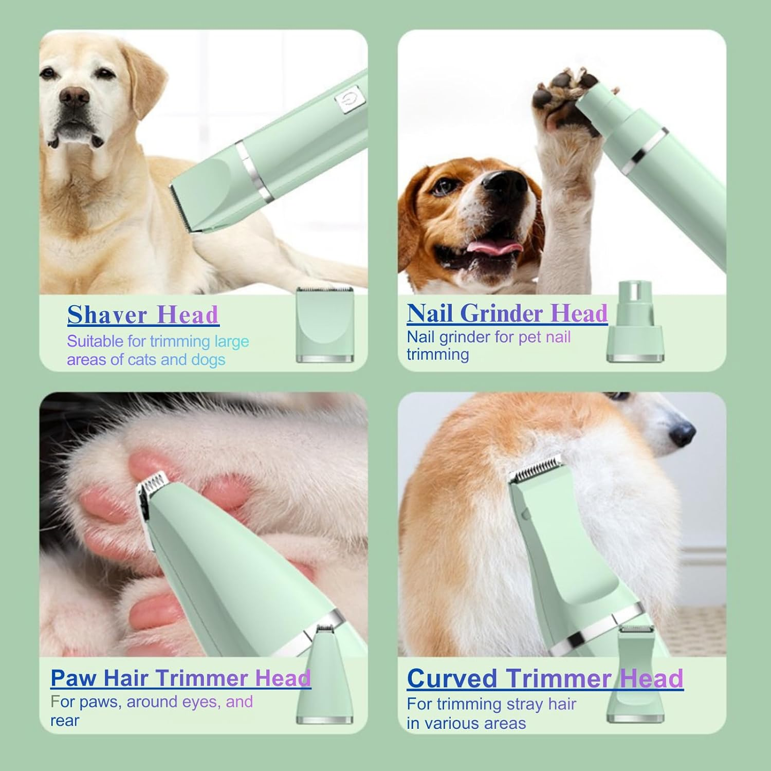 Dog Grooming Kit Professional 4-In-1 Electric Pet Grooming Kit, Dog Hair Clippers & Trimmer with 4 Detachable Comb Guides, USB Rechargeable Low Noise Cordless Haircut Clippers for Dogs & Cats, Pet Grooming Supplies & Trimmer Tool