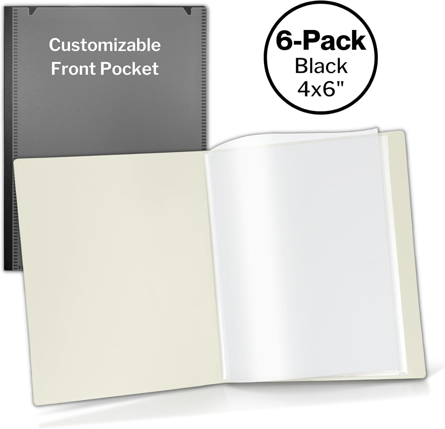 CRANBURY Small Photo Album 4X6 (Black), 6-Pack 4 X 6 Photo Book, 24 Pockets Shows 48 Pictures, Mini Plastic Picture Album Binders with Customizable Cover