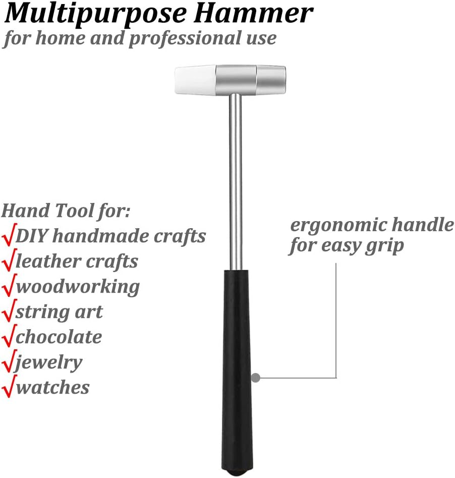 Dual Head Small Hammer, 7 Inches, Plastic Head and Metal Head, Black Plastic Grip, Double Face Jewelry Mallet, Mini Hammer for Crafts, Watch, Tuning, Woodworking, Toys, DIY, Leather, Instruments image number 4