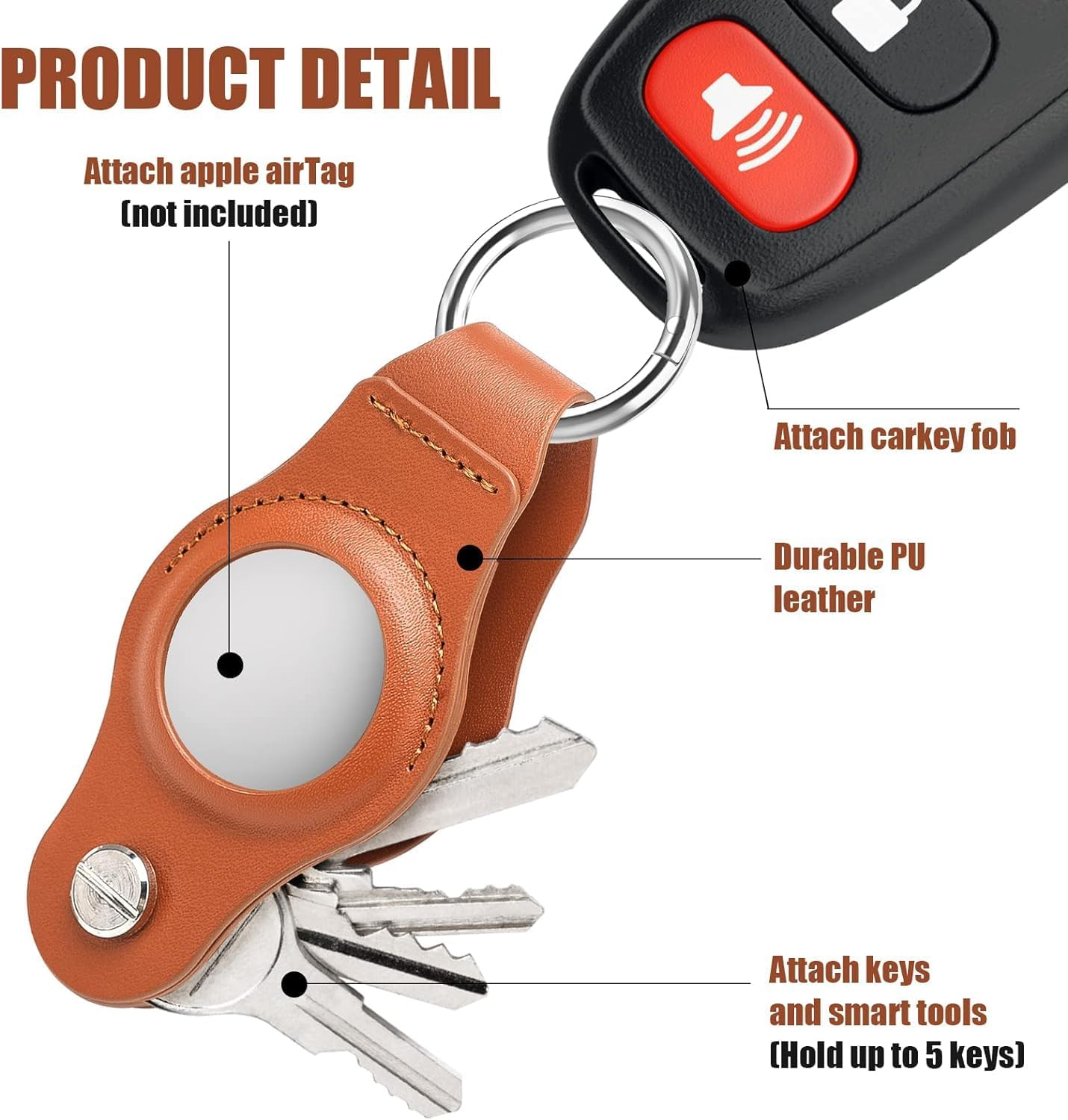 Airtag Keychain - Organize Your Keys with a Compact Pu Holder for Apple Airtag - Attach to Keys and Fobs with Ease-Brown image number 5