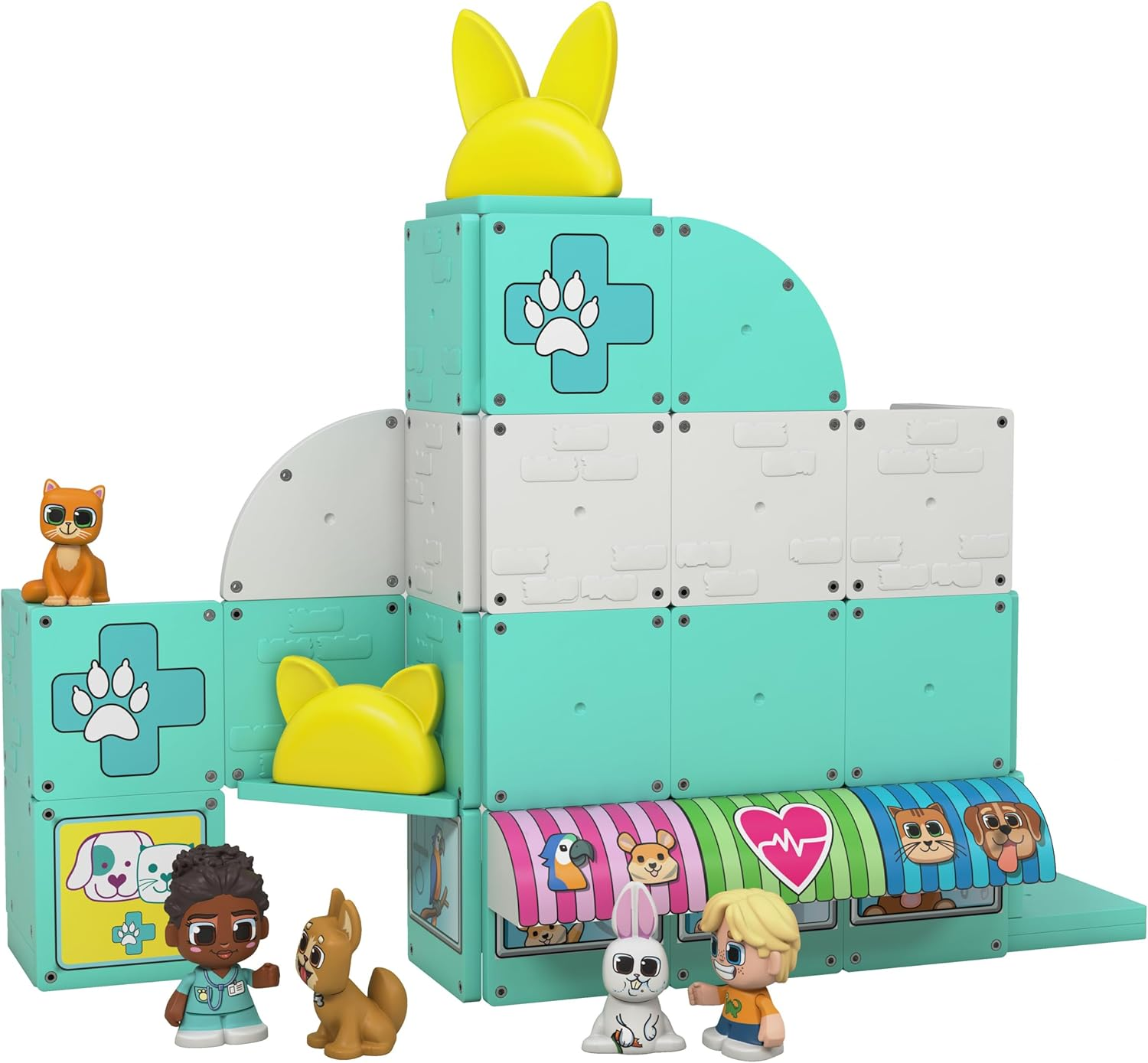 TILE TOWN Pet Vet Magnetic Tiles Construction Building Playset + Figures, Kids 3-5+, New Action Tiles for Action Play, Realistic Builds, STEM Creative Toy, Great Gift for Boys & Girls image number 3