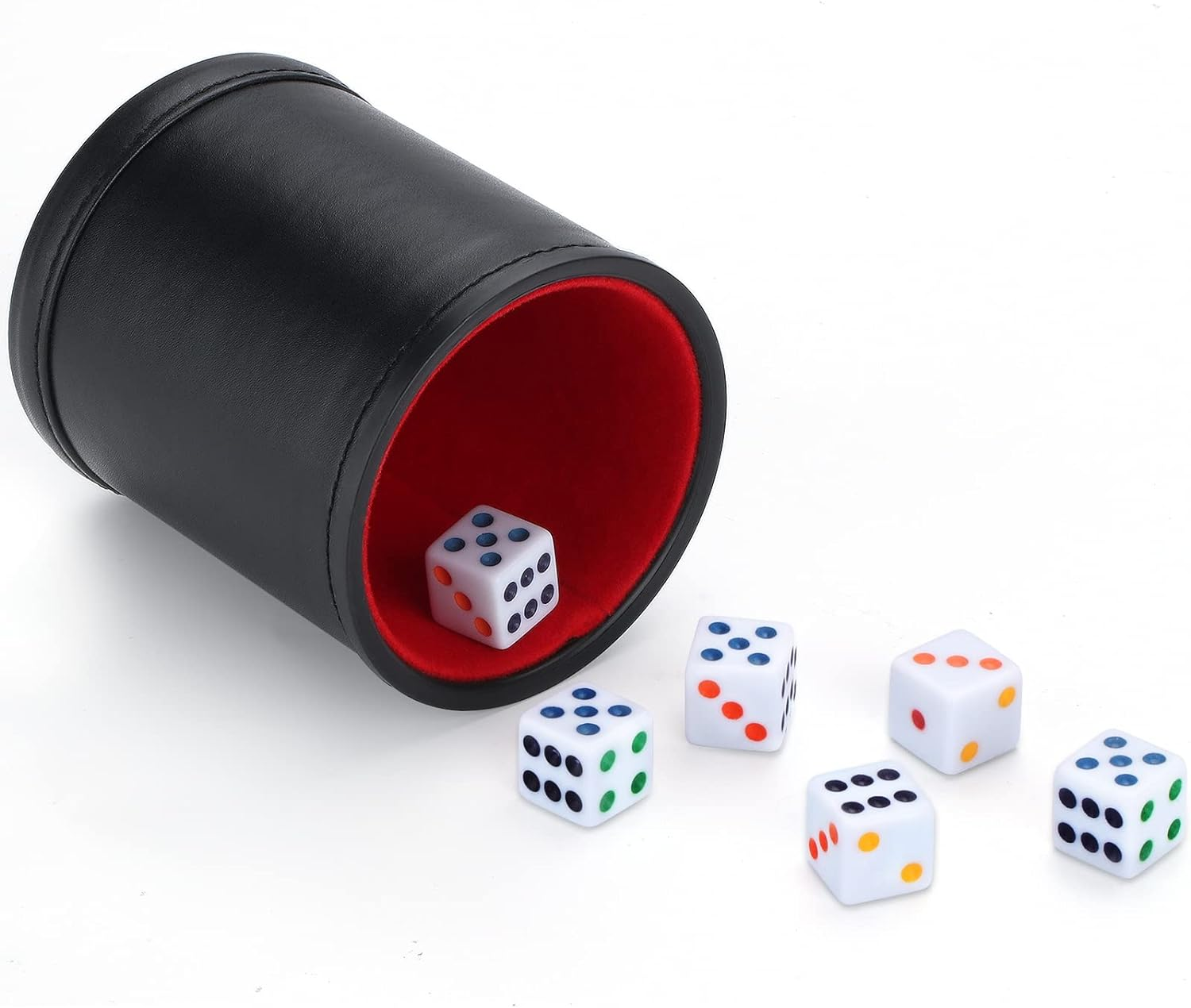 C&Xanadu - Felt Lined Professional Dice Cup - Quiet, Includes 6 White with Black Dot Dice, Ideal for Yahtzee & Craps image number 3