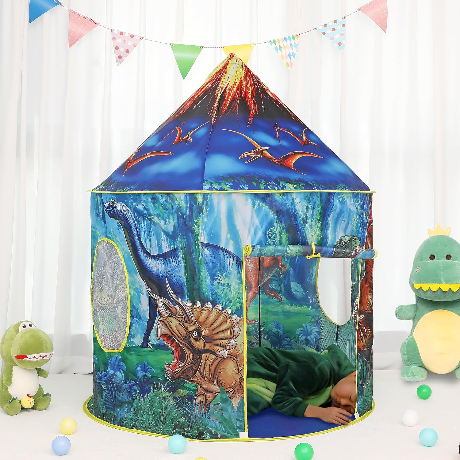 Kids Play Tent Kids Teepee Tent Dinosaur Castle Play Tent Pop up Tent Children Playhouse for Indoor Outdoor Portable Playhouse Boys & Girls Birthday Gift