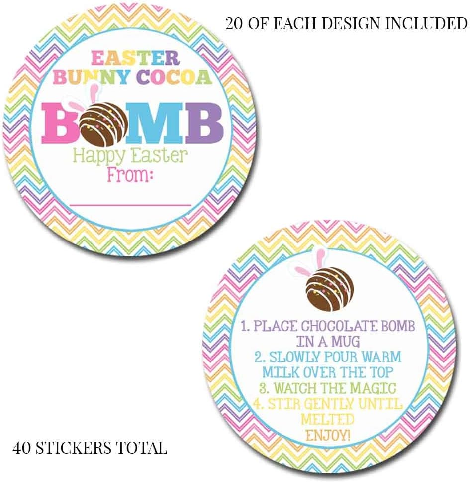 Easter Bunny Cocoa Bomb Bunny Ears Themed Happy Easter Hot Cocoa Bomb Sticker Labels, Total of 40 2" Circle Stickers (20 Sets of 2) by Amandacreation