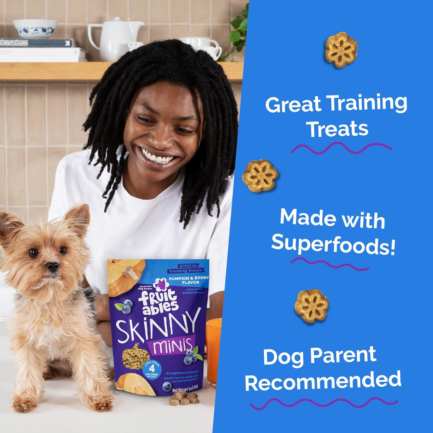 Fruitables Skinny Mini Dog Treats, Healthy Pumpkin Treat for Dogs, Low Calorie & Delicious, Puppy Training, Free of Wheat, Corn and Soy, Made in the USA, Pumpkin and Berry Flavor, 5Oz