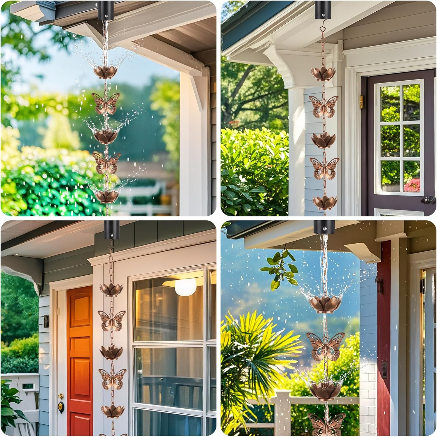 Shumi 13Ft Rain Chain for Gutters Downspouts Outside,Butterfly Rain Chain with 12 Copper Lotus Rain Chain Cups,Functional and Decorative Replacement for Gutter Downspouts image number 6