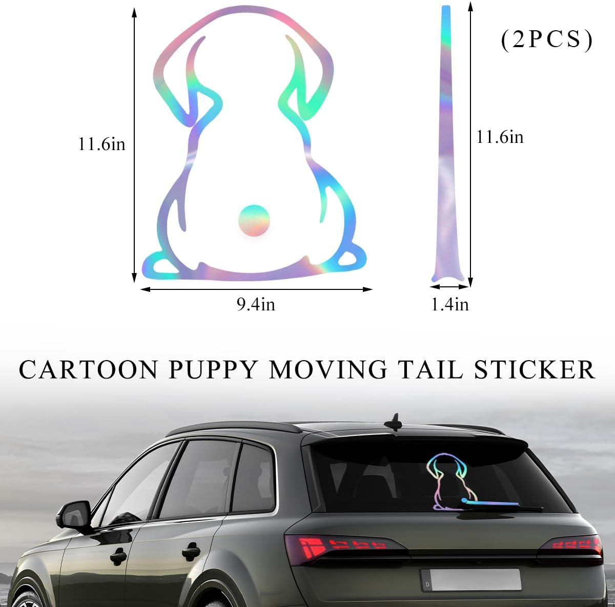 Povtii 2 PCS Car Dog Rear Wipers Windshield Decals, Cute Animal Puppy Auto Rear Window Wiper Sticker, Waterproof Cartoon Funny Dog Moving Tail Stickers, Universal Car Accessories (Colorful) - White image number 6