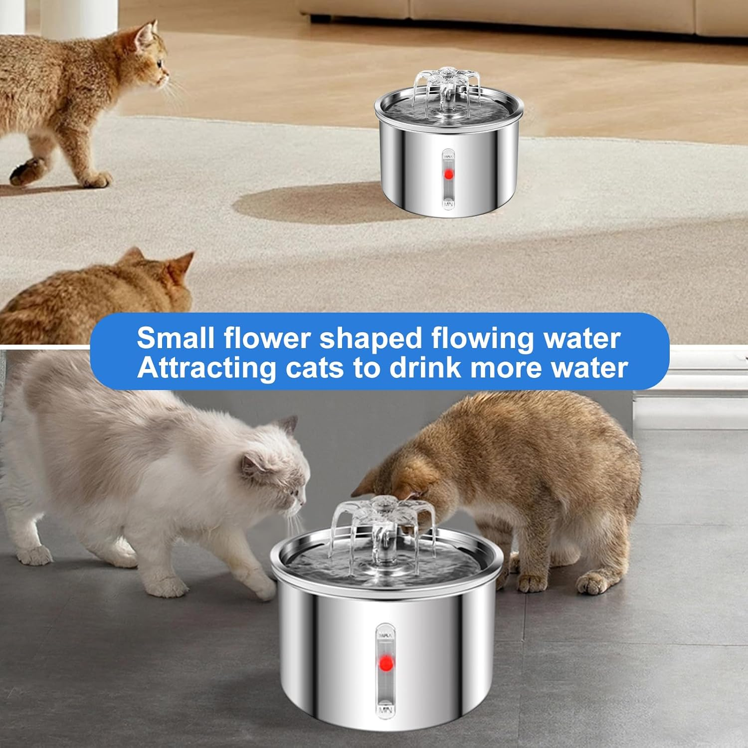 Undres 2L Cat Fountain, Drinking Fountain for Cat, Pet Fountain, 304 Stainless Steel Material, Activated Carbon Filtering, Use of a Silent 5V Low Pressure Water Pump, USB Powered Interface image number 3
