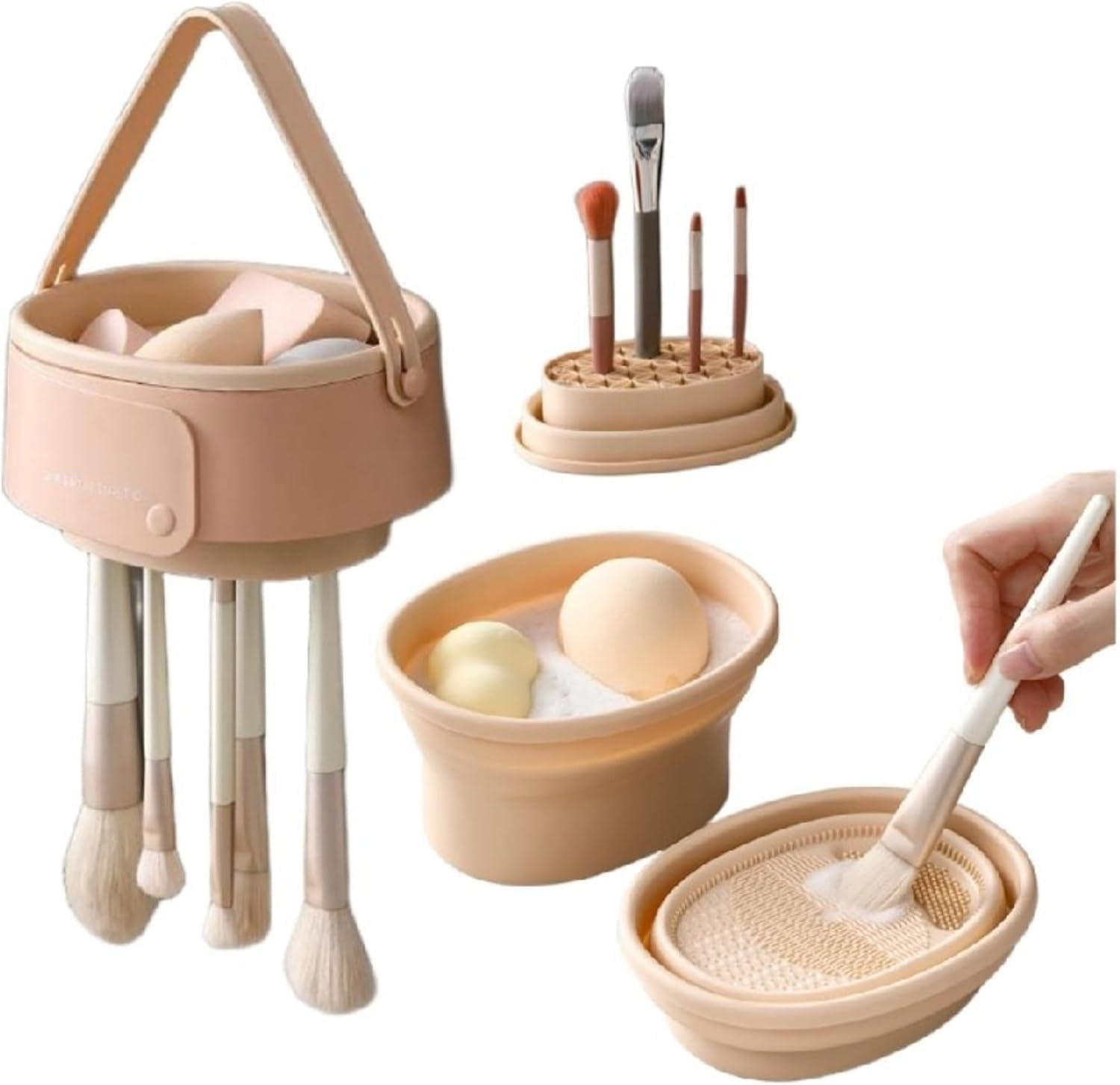 Dannisly Collapsible Makeup Brush Cleaner Mat 3 in 1 Silicone Makeup Brush Cleaner Bowl Cosmetic Brushes Cleaning Tool Organizer for Storage and Air Drying image number 3