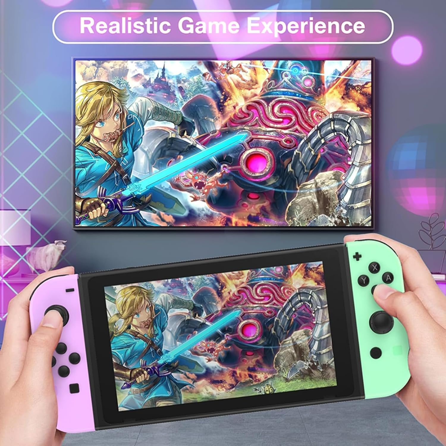 Joy-Cons for Switch Controllers, Wireless Replacement for Switch, Left and Right Controllers Support Sports Dual Vibration/Wake-Up/Motion Control/Screenshot Function (Light Purple/Light Green) image number 1