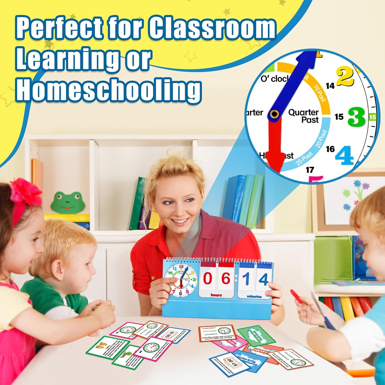 Torlam Learning Clock Flip Chart Colorful Analog & Digital Telling Time Teaching Clock for Kids, Math Manipulatives 1St 2Nd Grade Homeschool Supplies Kindergarten Preschool Learning Activities Games image number 4