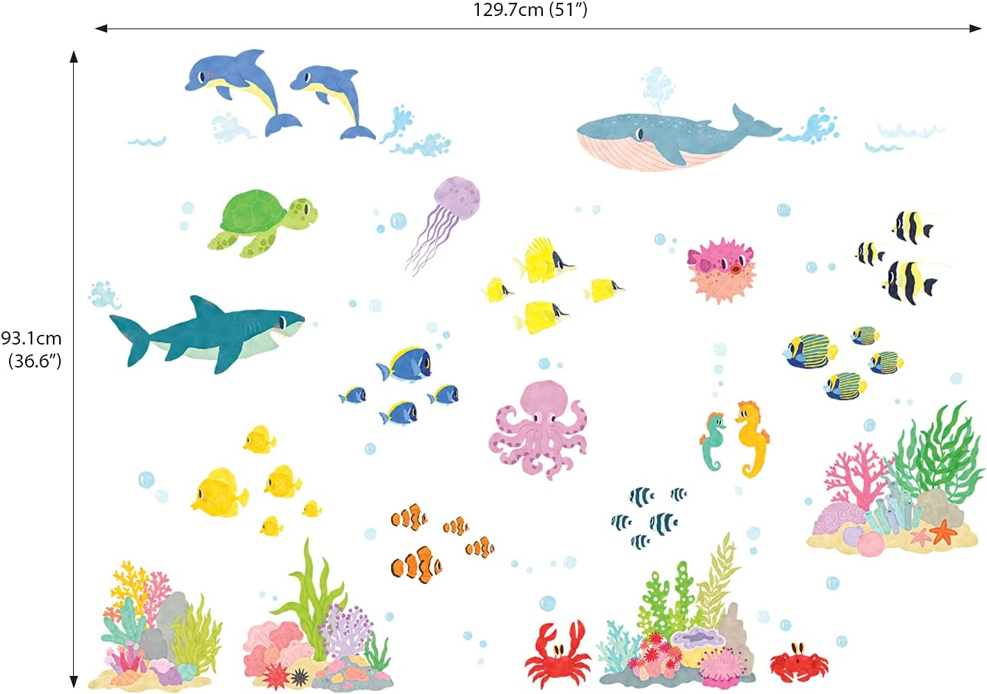 DECOWALL DS9-2014 under the Sea Wall Stickers Wall Decals Peel and Stick Removable Wall Stickers for Kids Nursery Bedroom Living Room image number 6